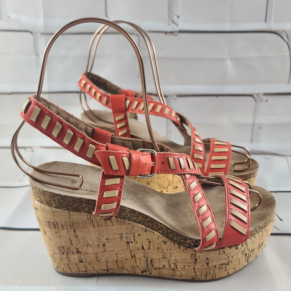 Anthropologie Pilcro and The Letterpress Platform Wedge Sandals Strappy Red 7.5